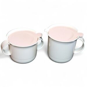 Vintage Tupperware Sugar Creamer Set 2310 2309 White Pink Lids 1980s USA Kitchen